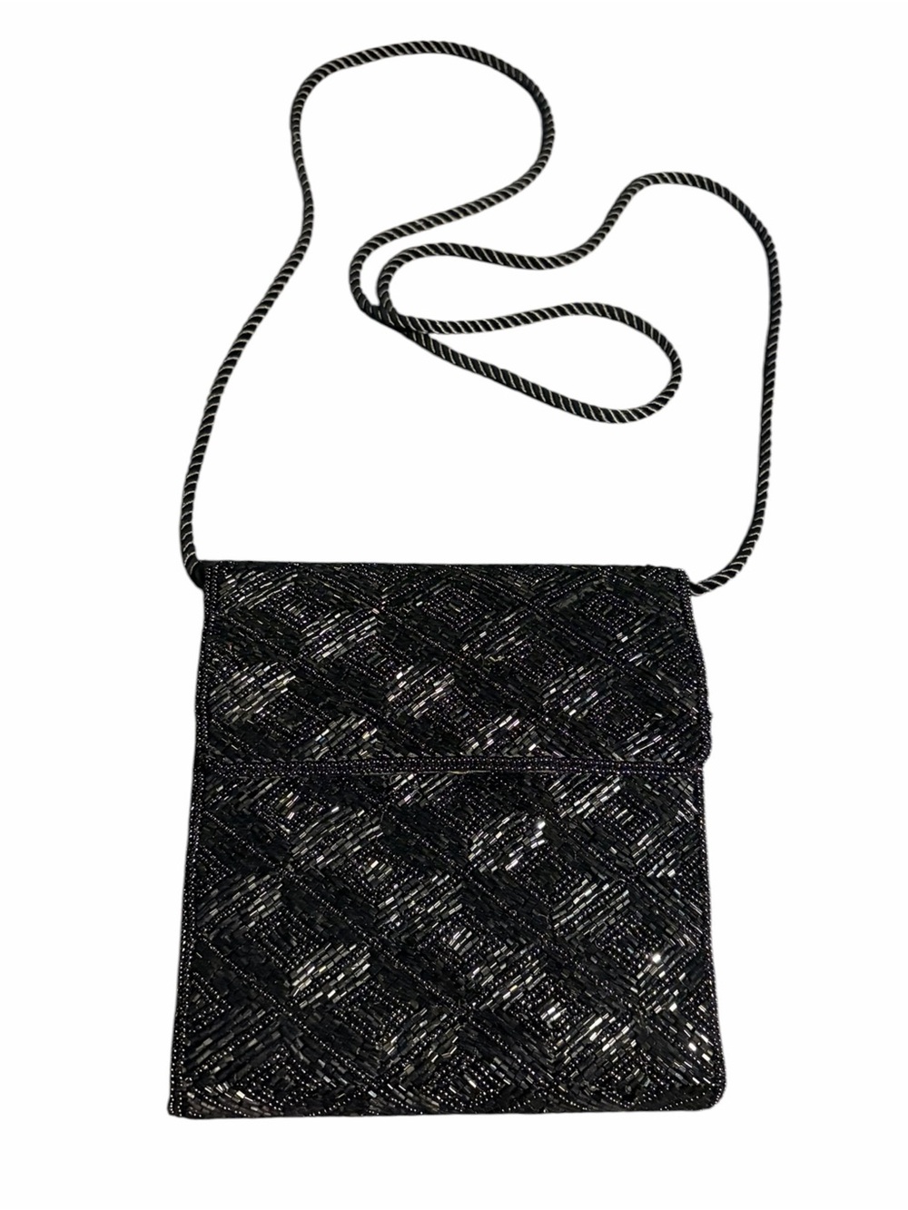 Vintage Carla Marchi Beaded Black Evening Shoulder Purse or Clutch